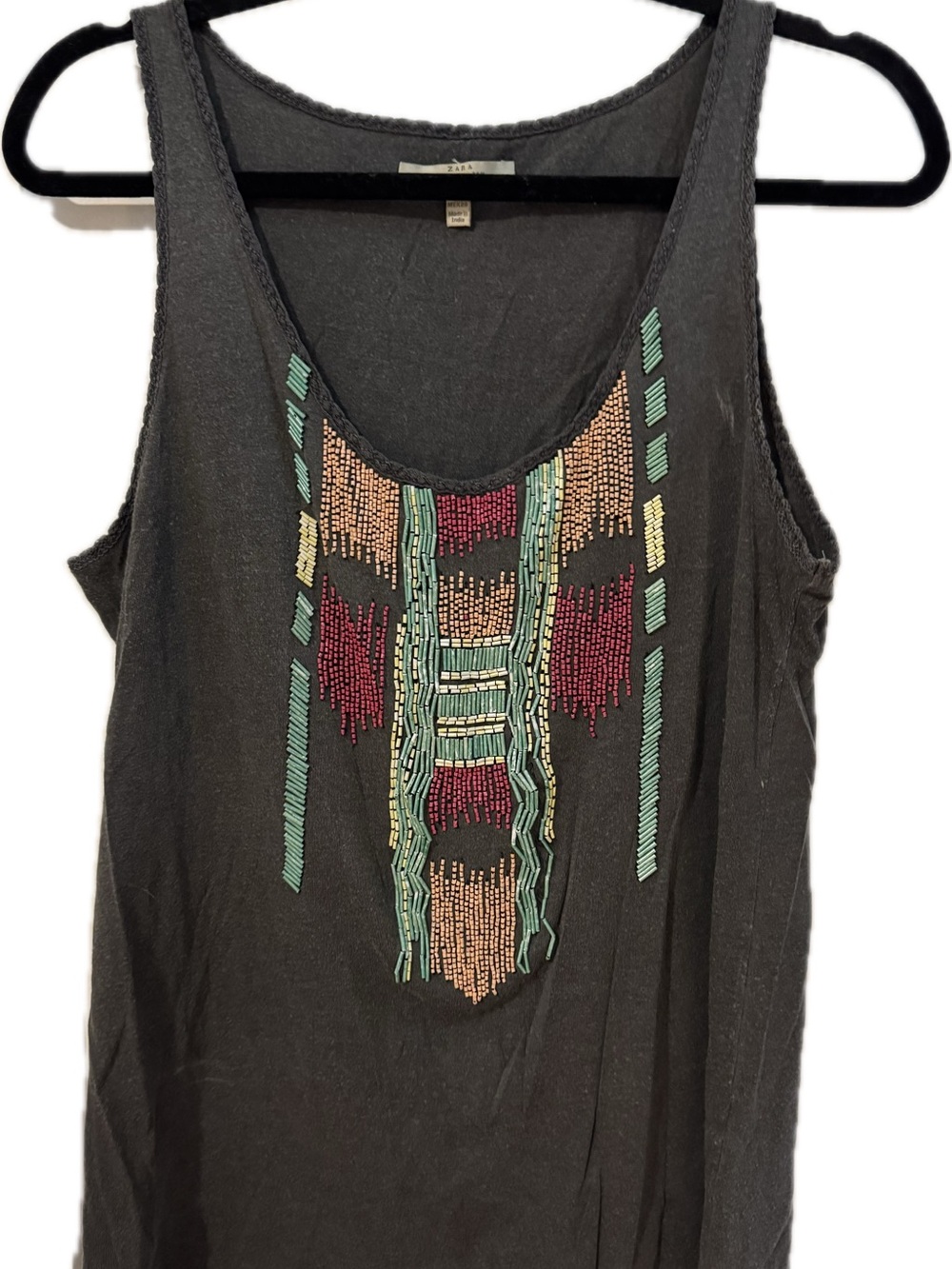 Zara Grey Tank Top with Multicolor Bead Embellishment - Picture 3 of 4